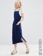 Asos Tall Indigo Rib Pinafore Midi Dress - Navy