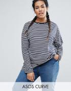 Asos Curve Oversized Striped Long Sleeve T-shirt - Multi