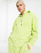 Asos Design Oversized Hoodie In Green Acid Wash With Text Print - Part Of A Set