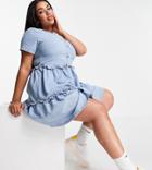 In The Style Plus X Jac Jossa Puff Sleeve Button Through Mini Smock Dress In Denim Chambray-blues
