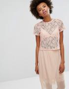 Monki Boxy Lace T-shirt - Pink