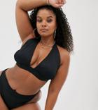 South Beach Curve Exclusive Mix And Match Ribbed Halter Bikini Top In Black - Black