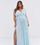 Asos Design Curve Premium Lace Insert Pleated Maxi Dress-blue
