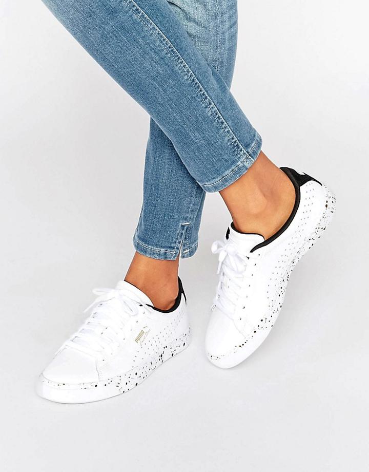 Puma White Leather Sneakers With Speckle Sole - White