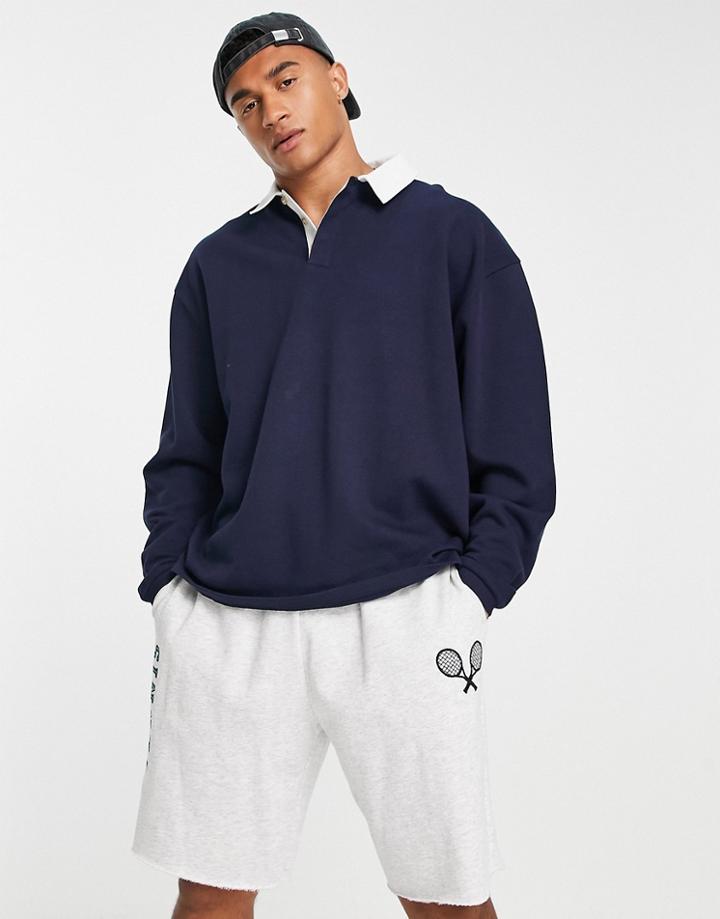 Asos Design Oversized Polo Sweatshirt In Navy