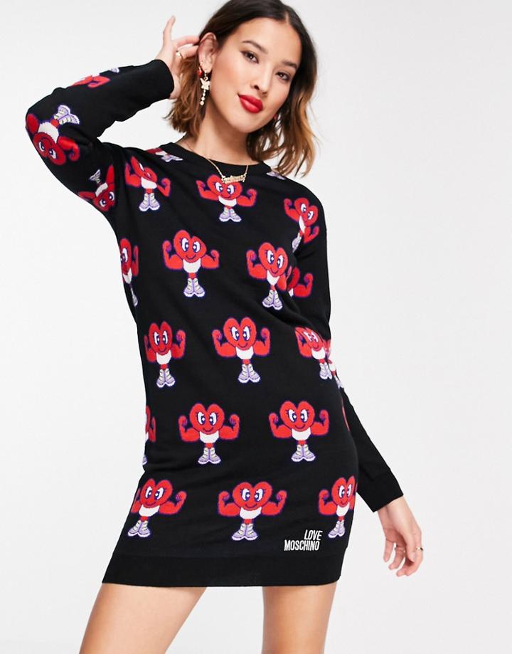 Love Moschino Knitted Dress In Multi-black