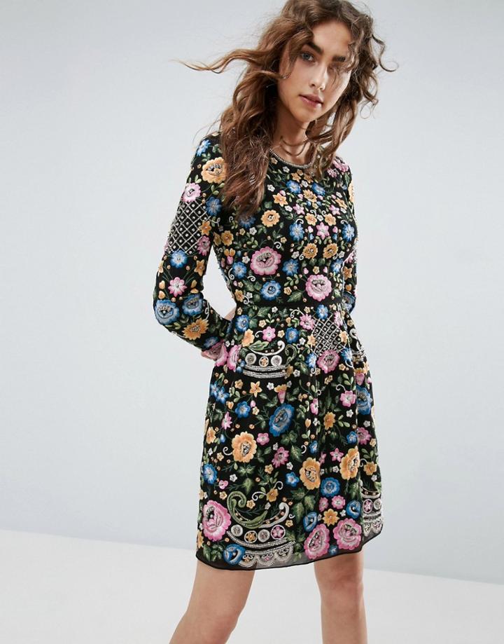 Needle And Thread Lace Embroidered Mini Prom Dress - Black