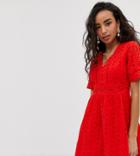 Y.a.s Petite Broderie V Neck Mini Dress-red