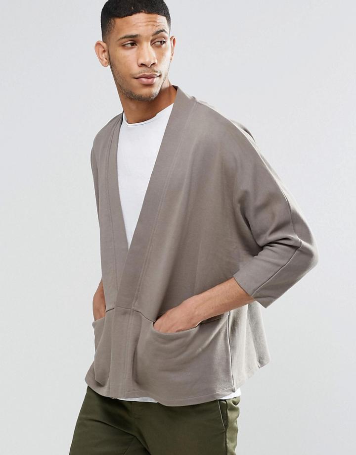 Asos Jersey Kimono Cardigan With Zip - Gray