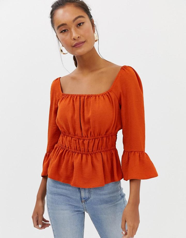 Miss Selfridge Square Neck Top In Rust - Tan