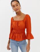 Miss Selfridge Square Neck Top In Rust - Tan