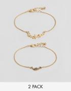 Asos Pack Of 2 Moon And Star Chain Bracelets - Gold