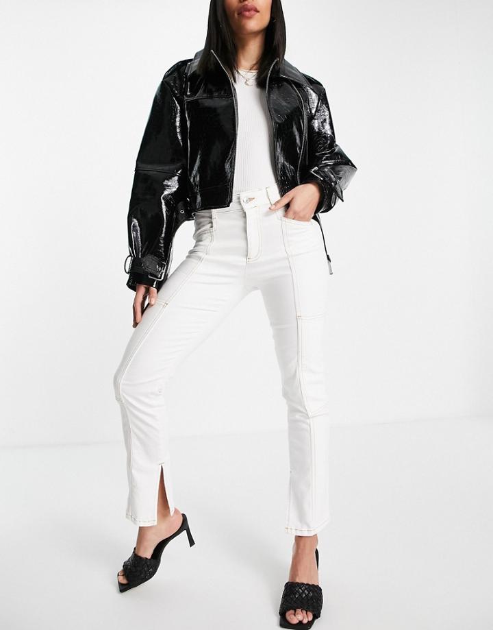 Asos Design High Rise 'sassy' Cigarette Front Slit Jeans In White