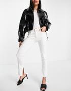 Asos Design High Rise 'sassy' Cigarette Front Slit Jeans In White