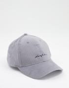 Asos Dark Future Baseball Cap In Gray Corduroy With Text