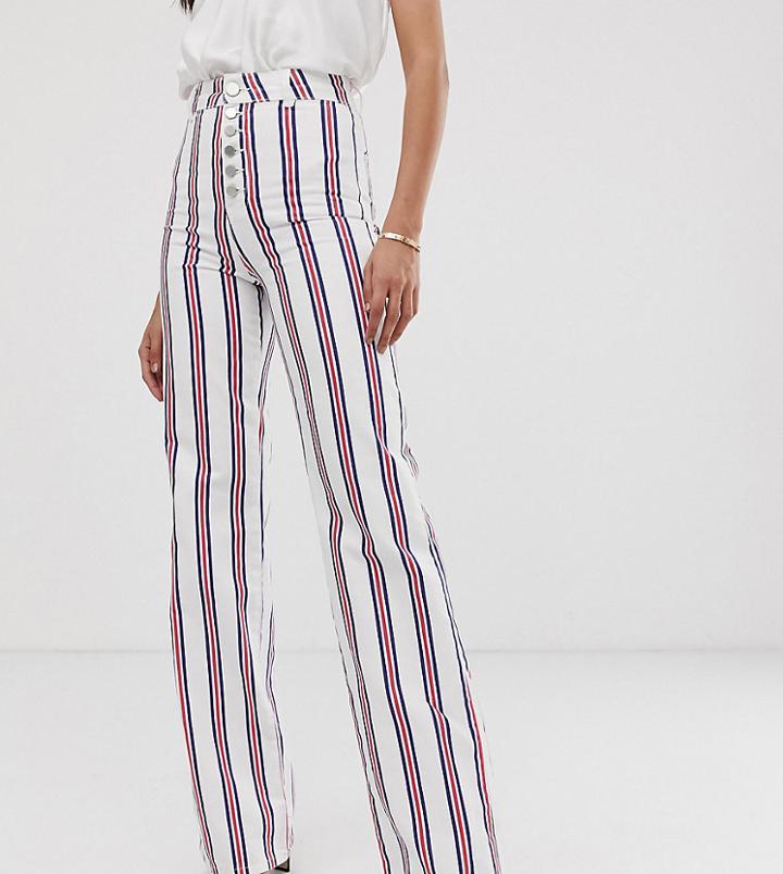 Asos Design Tall Full Length Flare Jeans In Stripe With Exposed Fly Detail-multi