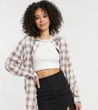 Asos Design Tall Long Sleeve Boyfriend Shirt In Tan & Ivory Check-multi