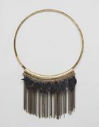 Nylon Statement Feather Necklace - Brass