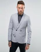 Noose & Monkey Super Skinny Db Blazer With Chain In Fleck - Gray