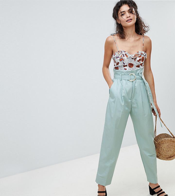 Mango High Waist Peg Leg Pants In Blue - Blue