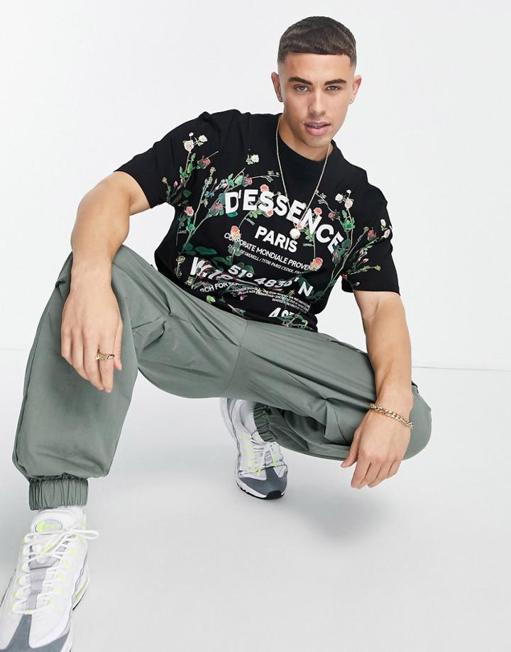 River Island Regular Fit Floral T-shirt In Black