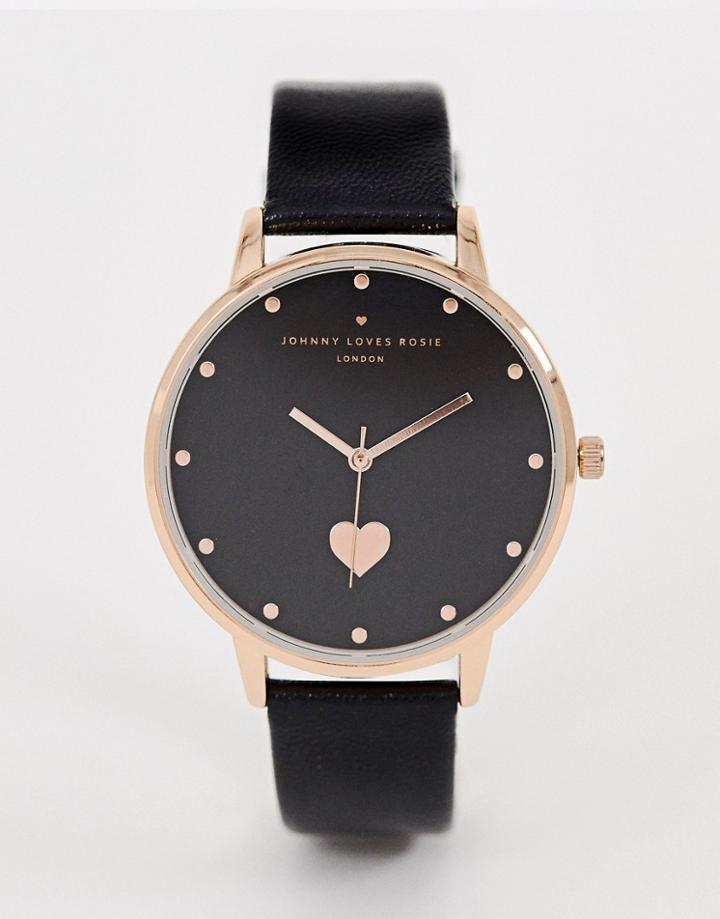 Johnny Loves Rosie Black Heart Face Watch - Black