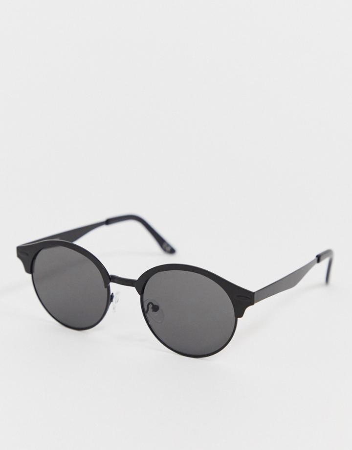Asos Design Round Sunglasses In Matte Black With Smoke Lens - Black