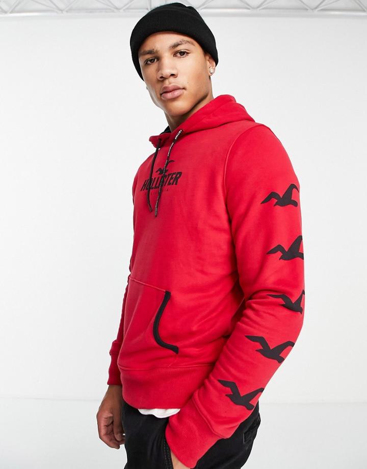 Hollister Sport Sleeve Logo Hoodie In Red
