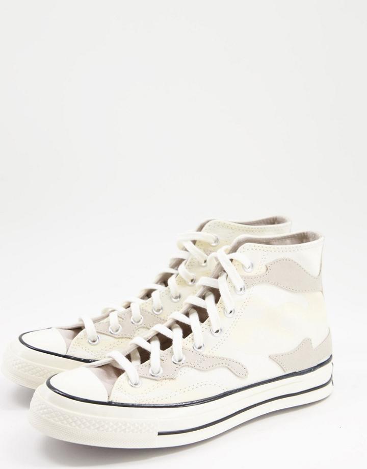Converse Chuck 70 Hi Hybird Camo Suede-mix Sneakers In Egret-white