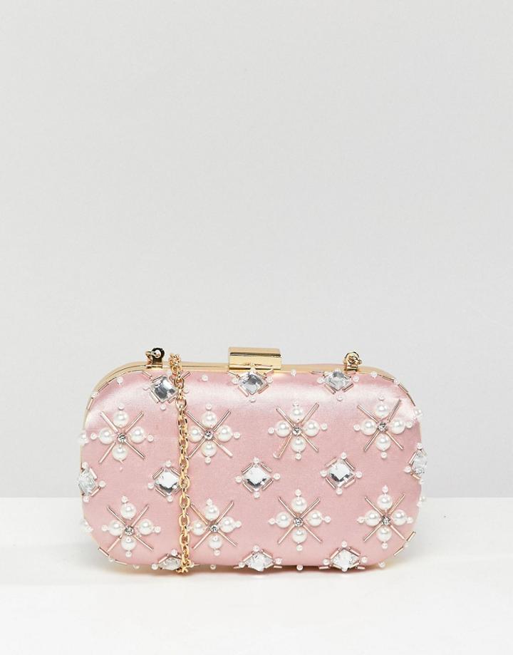 True Decadence Blush Embellished Pearl Box Clutch Bag - Pink