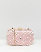 True Decadence Blush Embellished Pearl Box Clutch Bag - Pink