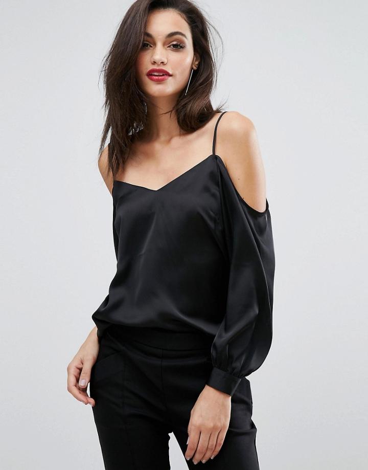 Lipsy Cold Shoulder Long Sleeve Blouse - Black