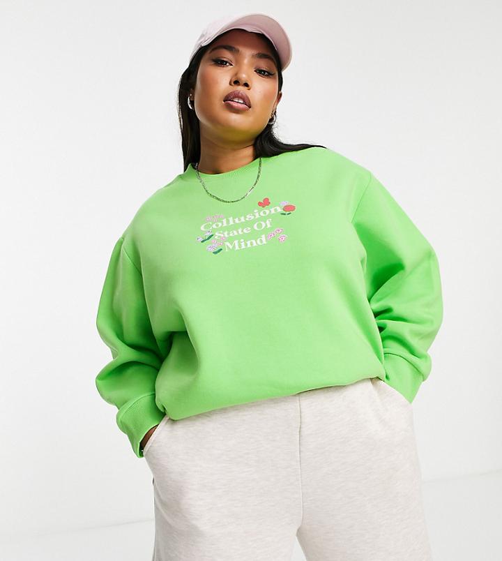 Collusion Plus 'state Of Mind' Sweatshirt In Green