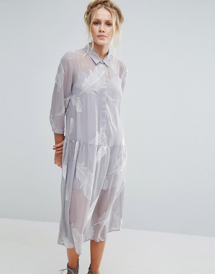 Little White Lies Pookie Feather Print Shirt Dress - Gray