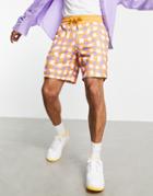 Asos Design Oversized Jersey Shorts With All Over Check Print - Part Of A Set-multi
