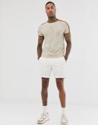 Asos Design Organic T-shirt With Contrast Shoulder Panel In Beige - Beige