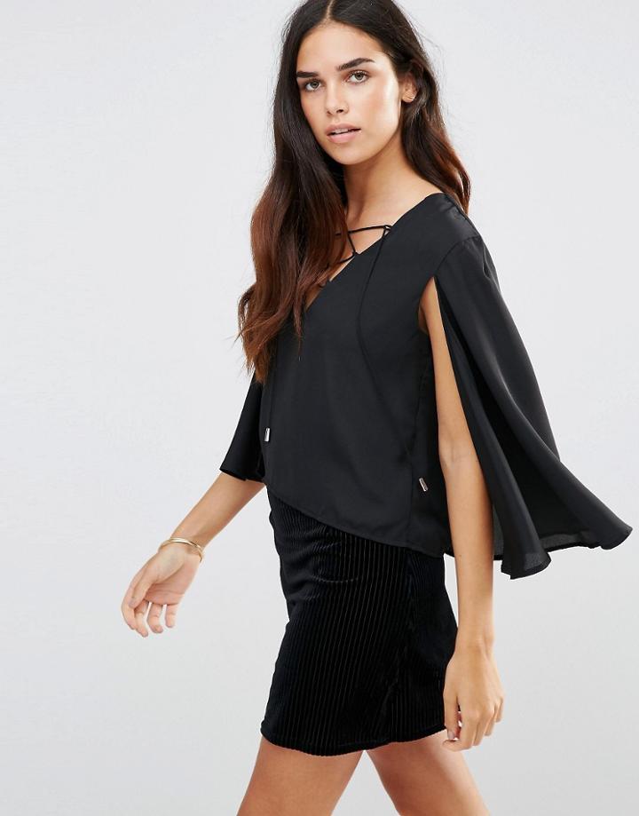 Tfnc Tie Detail Top With Cape - Black
