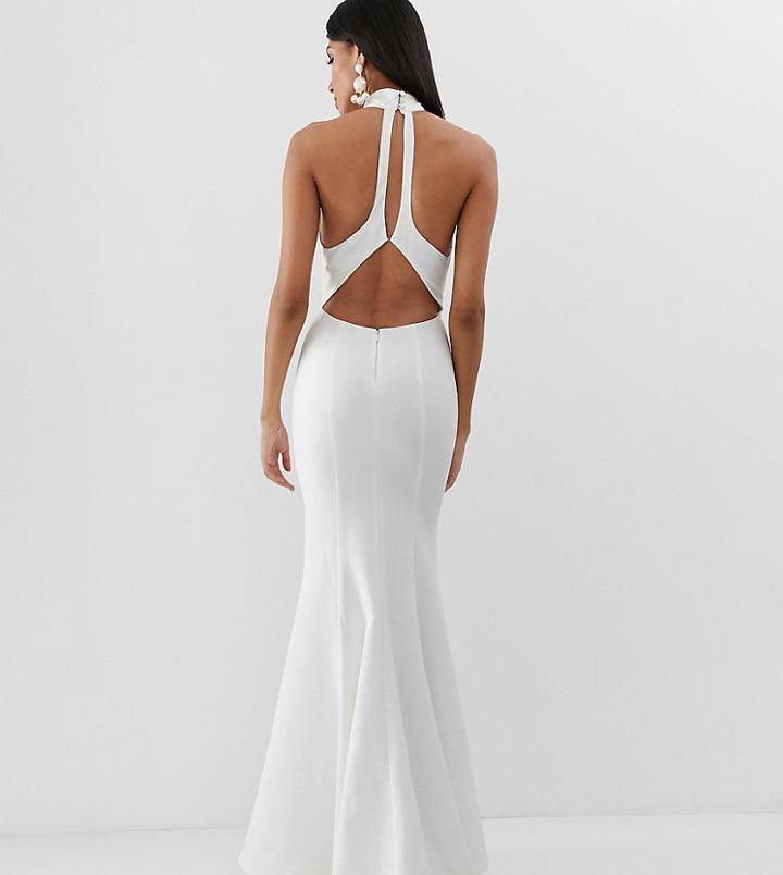 Jarlo Tall High Neck Trophy Maxi Dress With Open Back Detail In White - White