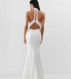 Jarlo Tall High Neck Trophy Maxi Dress With Open Back Detail In White - White