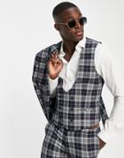 Topman Check Suit Vest In Navy
