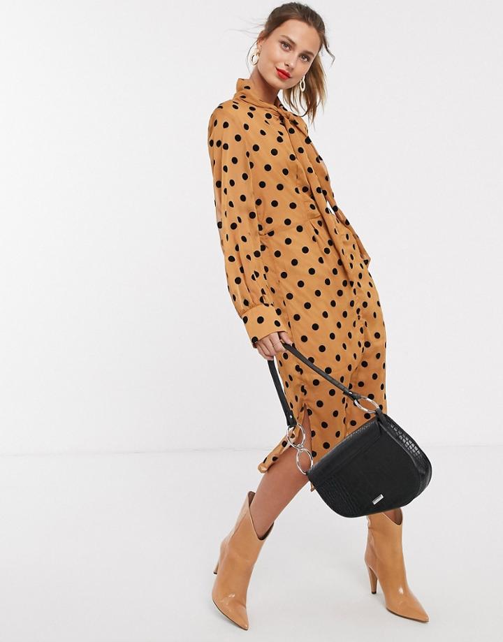 Unique21 Front Button Polka Dot Pussybow Dress-multi