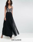 Needle & Thread Whisper Embroidered Tulle Maxi Dress - Black
