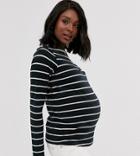 Asos Design Maternity Slash Neck Long Sleeve Top In Stripe