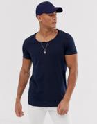 Asos Design T-shirt With Scoop Neck In Navy - Navy
