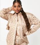 Public Desire Curve Satin Printed Shirt In Brown Geo - Part Of A Set