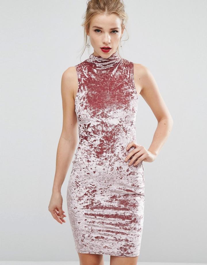 New Look Crushed Velvet Bodycon Dress - Pink
