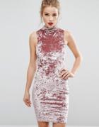 New Look Crushed Velvet Bodycon Dress - Pink