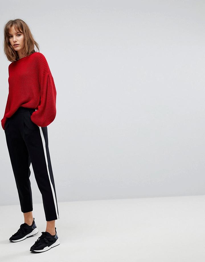 Stradivarius Side Stripe Peg Pants - Black