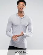 Asos Tall Extreme Muscle Long Sleeve Polo In Gray Marl - Gray