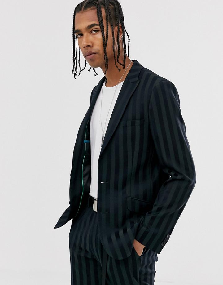 Asos Design Skinny Suit Jacket In Tonal Stripe - Black